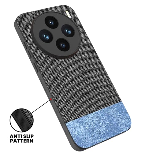 Image of Kapa Soft Fabric & Leather Hybrid Protective Back Cover for Vivo X200T 5G | Shockproof Slim Hard Anti Slip Back Case (Black,Blue)