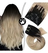 Moresoo Clip in Extensions Schwarz Balayage Doppelt Tressen Extensions Echthaar Clip Remy Glatt M...