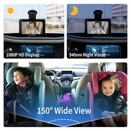 Image of Itomoro Baby Car Camera, 5 inch+7 inch 1080P Dual Screen Car Baby Camera with Two-Way Video, Music & Video Play Supported, Night Vision & 150 Wide View Baby Monitor for Car Backseat with 64GB Storage-ACZ419