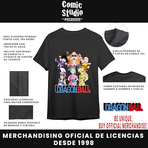 Comic Studio Dragon Ball Goku, Krillin, Bulma, Chichi, Kamesennin Black Short Sleeve T-Shirt, Negro, L Unisex