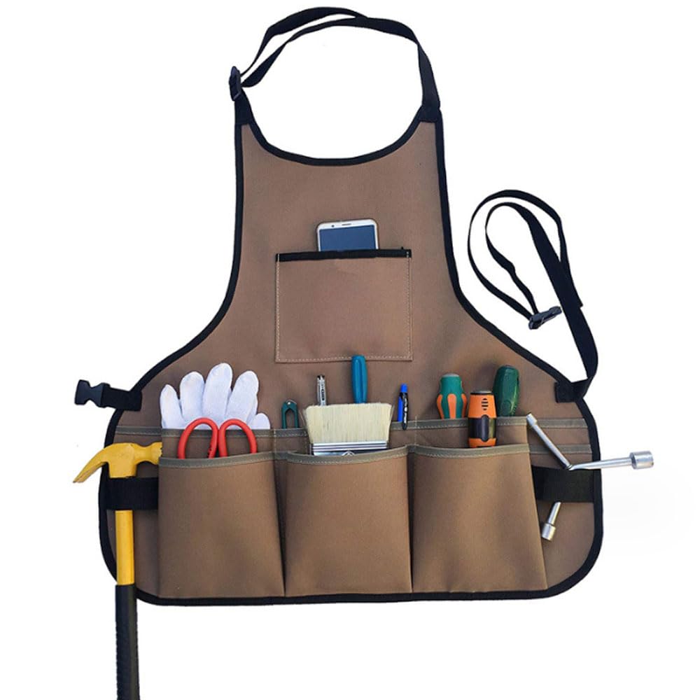 Oaygat Women's Khaki Garden Tool Apron With Multiple Pockets - Waterproof Wear-Resistant Work Belt With Adjustable Strap - Oxford Cloth For Carpenters Gardeners Men