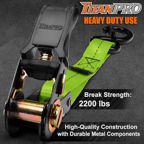 TitanPro Heavy Duty Ratchet Straps 4-Pack - 2,200lb Break Strength, 1