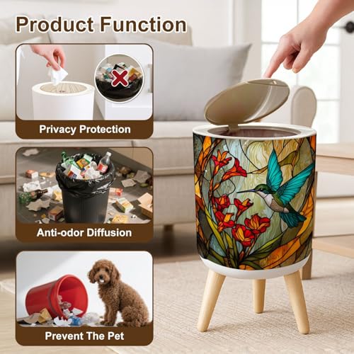 Caneca de basura pequeña redonda con tapa y patas 7L miniatura 6