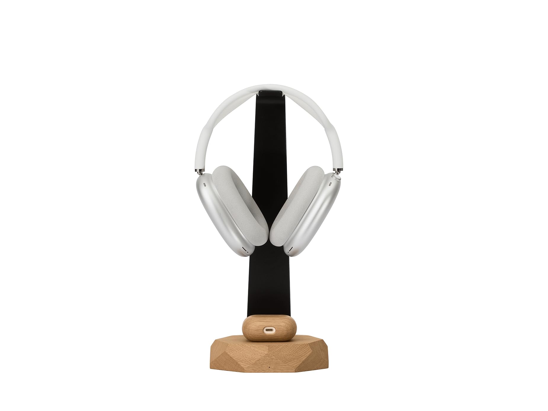 Oakywood 2-in-1 Wooden Headphone Stand with Wireless Charging, Wood Headphone Holder, Stainless-Steel Base - Image 4