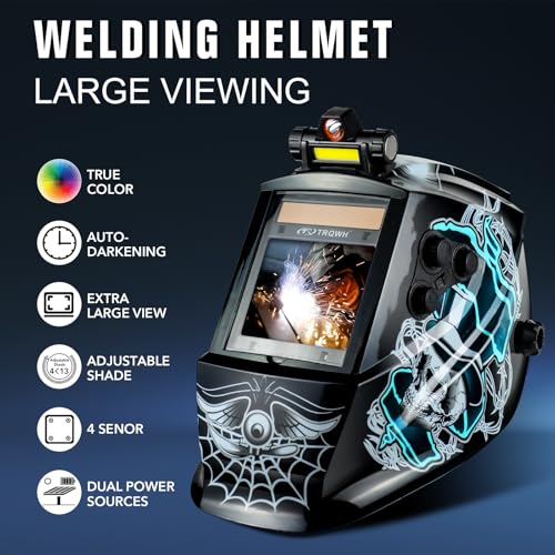 Image of TRQWH Welding Helmet Auto Darkening Large Viewing True Color Solar Powered Welding Mask with 4 Arc Sensor Adjustable Wide Shade Range 4~5-8 /9-13 Welder Mask with Grinding