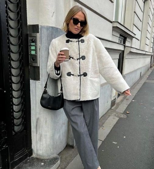 yoeasy Women's Collarless Button Down Sherpa Fleece Jacket Loose Long Sleeve Outwear Coat With Pockets - Image 2