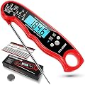 KULUNER TP-01 Waterproof Digital Instant Read Meat LCD Thermometer with 4.6” Folding Probe Backlight & Calibration Function for Cooking Food Candy, BBQ Grill, Liquids,Beef?Red?