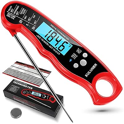 KULUNER TP-01 Waterproof Digital Instant Read Meat LCD Thermometer with 4.6” Folding Probe Backlight & Calibration Function for Cooking Food Candy, BBQ Grill, Liquids,Beef?Red?