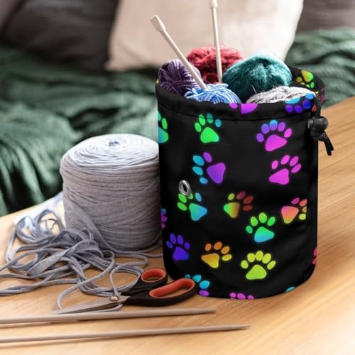 Image of Sellikakes Dog Paw Yarn Storage Organizer - Yarn Bag and Crochet Tote, Yarn Holder for Crocheting, Crochet Accessories, Needles with Drawstring Closure-Ideal Gift