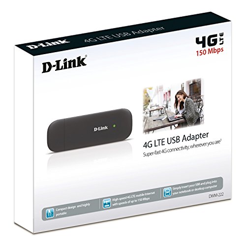 D-Link DWM-222 - Modem 4G LTE USB 2.0, 150 Mbps, SIM datos cualquier operador, LED estado, LTE/DC-HSPA+/HSPA/WCDMA, GSM/GPRS/EDGE, compatible Windows y Mac, ranura Micro SD, Negro