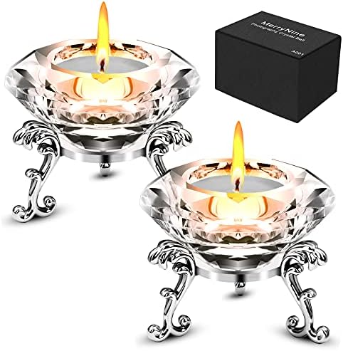 MerryNine Top K9 Clear Crystal Candlestick Diamond Candlestick with Metal Triangle Stand, Decorate Home| Office| Shop| Various Party Events (80mm/3.14") (2)
