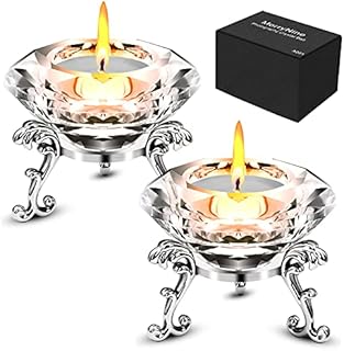 MerryNine Top K9 Clear Crystal Candlestick Diamond Candlestick with Metal Triangle Stand, Decorate Home| Office| Shop| Various Party Events (80mm/3.14") (2)