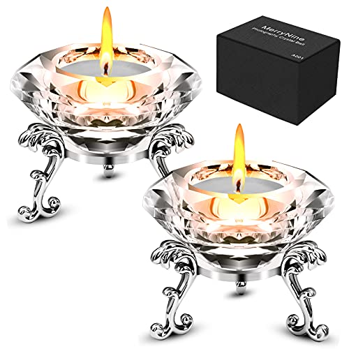 Merrynine 1 Pairs Top K9 Clear Crystal Candlestick Diamond Candlestick With Metal Triangle Stand, Decorate Home| Office| Shop| Various Party Events (80Mm/3.14") #TOP26