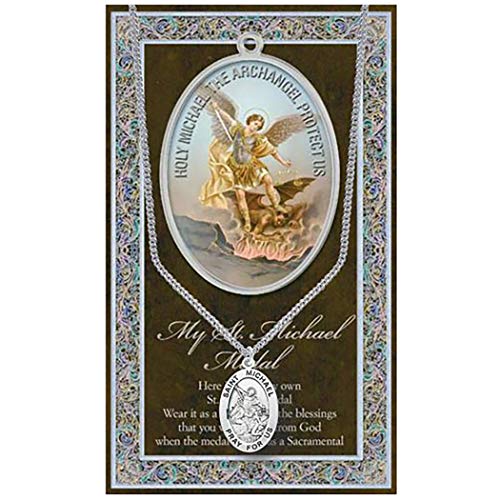 Rosemarie Collections Religious Saint Medal Pendant On Claspless Stainless Steel Curb Chain Necklace With Biography And Picture Folder, 24"4