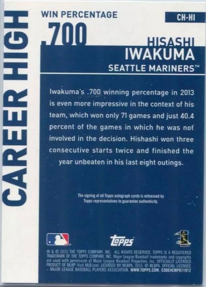 Amazon.co.jp: Topps 岩隈久志 直筆サイン auto シアトル