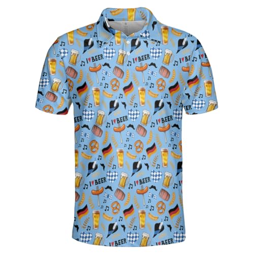 Octoberfest Polo Shirts for Men - German Beer Festival Mens Oktoberfest Shirt Short Sleeve Print Golf Polo T-Shirt
