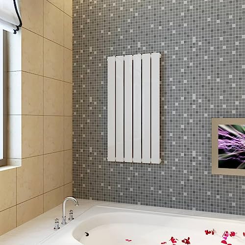 Ordellia Radiador de panel blanco 465 x 900 mm, 530 W, 6 columnas, acero con recubrimiento en polvo, calefacción central, montaje en pared, baño, salón, dormitorio, vertical