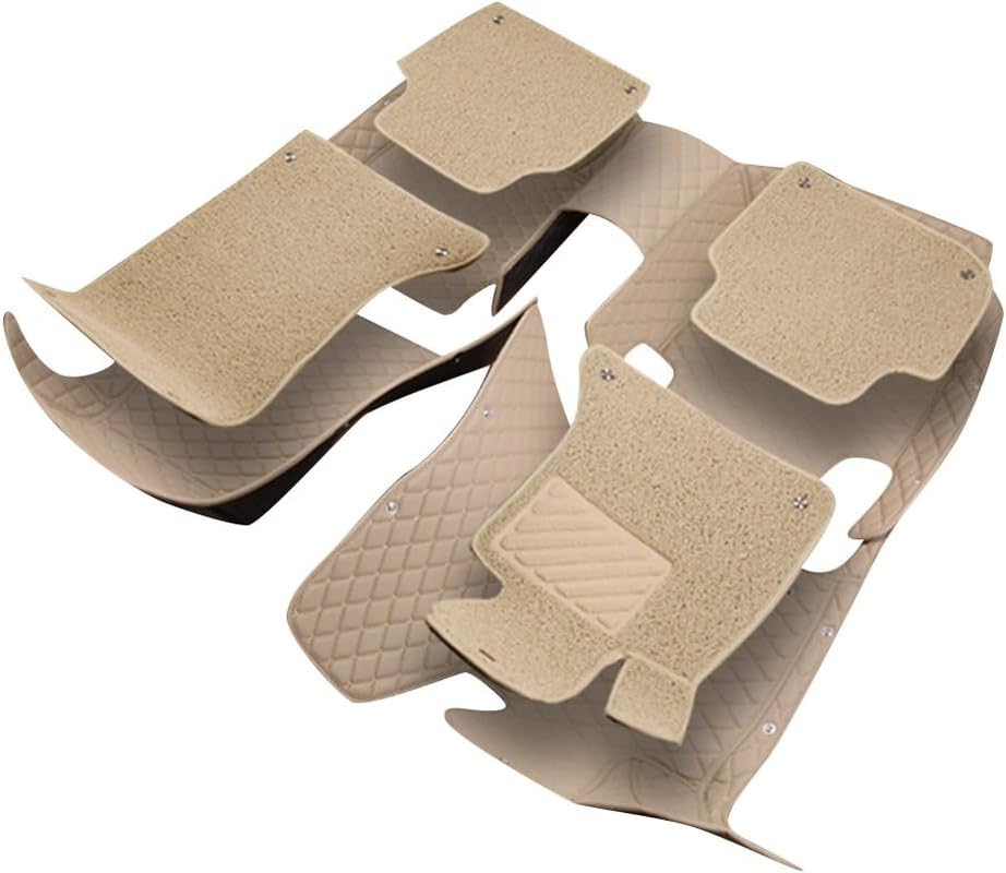 Image of 9D Car Floor Mat Full Set for E Bella SUV (5-Seater) || Luxury Leather with Grass Mat Complete Set || 100% Waterproof and Washable || Color : (Beige)