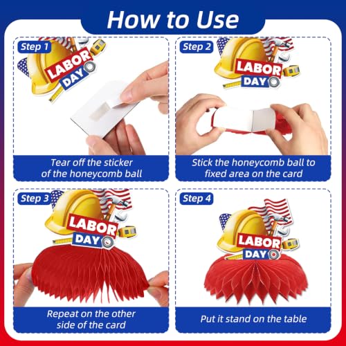 Image of Labor Day Patriotic Decorations - 9 Pcs Happy American Party Set | Paper Honeycomb Centerpieces for Table, USA Red White Blue Supplies Decor Photo Booth Props for Office Home Indoor Outdoor