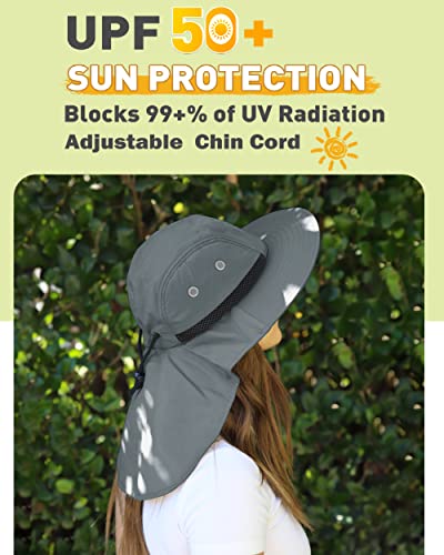 Sun Protection Fishing Cap With Neck Flap Wide Brim Hat For Safari Hiking Grey #TOP4