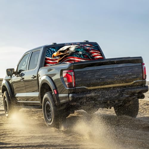 Image of Rear Window Decals for Trucks - 65x17.3 in Back Window American Flag Decals Fit Most Pickup Trucks SUV, Vinyl Back Window Decal Truck Rear Window Graphics for Personalized
