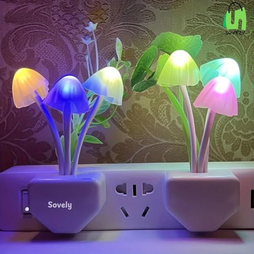 Image of SOVELY 3D LED Mushroom Night Lamp, Auto Sensor, Magic 3D LED Night Lamp with Plug Smart Sensor auto On /Off and Color Change Mushroom Flower Lamp Beautiful Illumination Night Lights for Bedroom