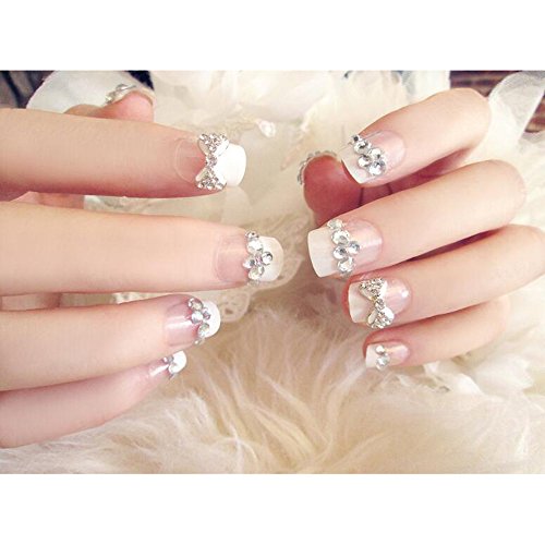 Dongcrystal 24Pcs 3D Bling Nail Art Jewelry Glitter Rhinestone Decor Nail Tips Fake Nails