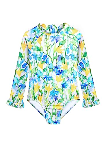 Image of Alakuoti Long Sleeve One Piece Ruffle Swimsuit for Toddler Girls Baby Girl Rashguard Shirt with UPF 50+ Sun Protection