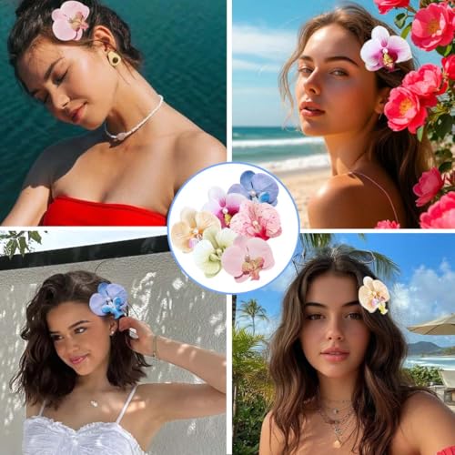6 Pcs Pinzas para Cabello Flores Hawaianas con Perlas miniatura 5