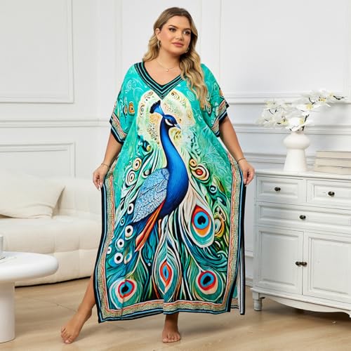 Image of KECVOT Kaftan Dresses for Women V-Neck Print Swimsuit Cover Up Plus Size Beach Caftan Lounge Dress