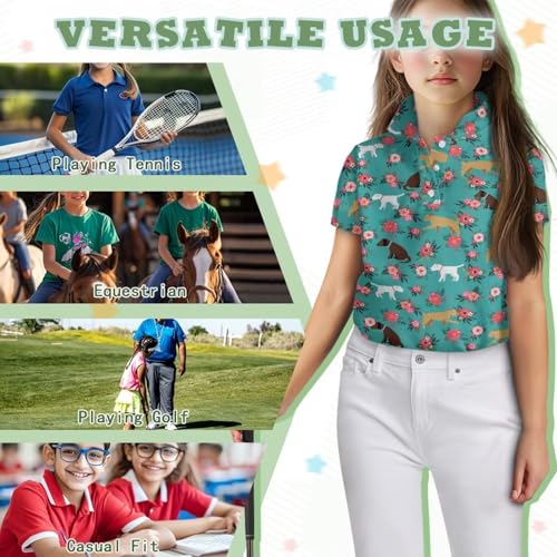 Girls Short Sleeve Golf Shirts Button Up V Neck Tennis Shirts Quick Dry Athletic Tank Tops for Age 5-16 Years4