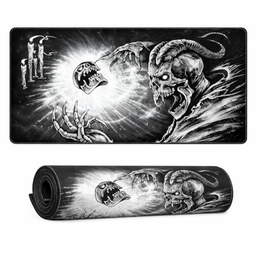 Image of Dark Skull Extended Desk Mat 458 x 915 mm | Premium Desk Mat with Stitched Edges | 3mm Thick Non-Slip Desk Pad for Gaming, Office & Workstation