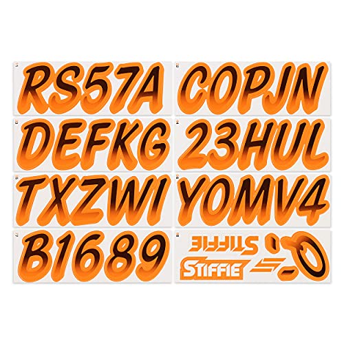 Image of STIFFIE Whipline Black /Orange Crush 3 inch Super Sticky Boat & PWC Registration Decals • Numbers Letters Stickers
