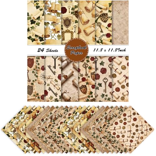 Papier scrapbooking double face vintage 30x30 parchemins et clés