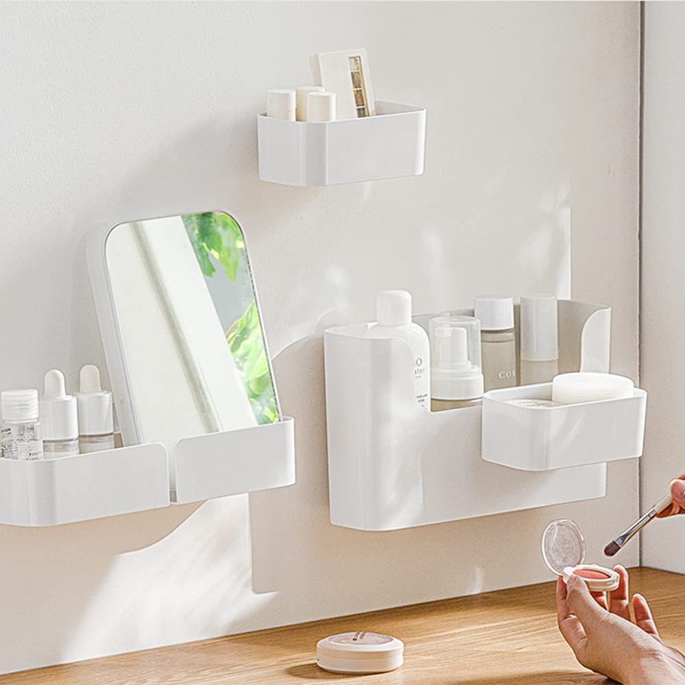 SagaSave Mensola da comodino a parete, mensola sospesa per comodino, in plastica bianca, montaggio a parete, non perforante, mensole adesive per camera da letto, bagno, cucina, ufficio