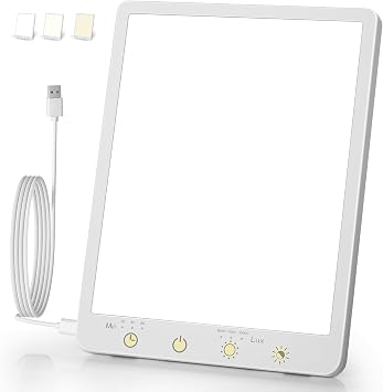 10000 Lux Light Therapy Lamp - Full Spectrum Therapy Light, 3 Color Temperature & Wall Mount Therapy Lamp, Portable Daylight Lamp for Home & Office, Memory Function & Touch Control.