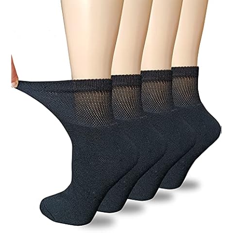 VEIGIKE Women Extra Wide Comfort Fit Loose Fit Quarter Socks Moisture Wicking Cushion Diabetic Socks Loose Fit for Wide Swollen Feet Ankle 4 pairs 9-11, Black, One Size Cover