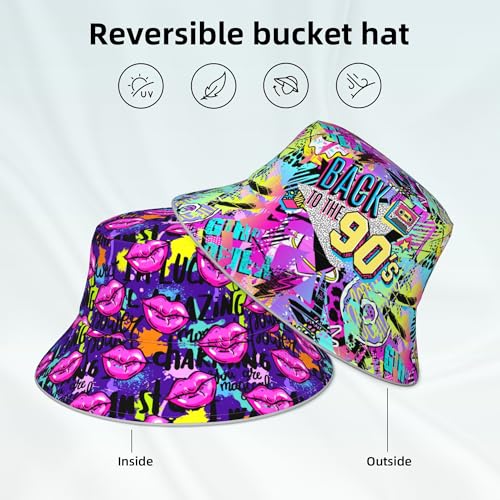 Image of YETTA YANG 90s Ccolorful Lip Bucket Hat Beach Summer Sun Hat Reversible Fisherman Hats Double Sided Wearing for Women Men Boys Girls, Large