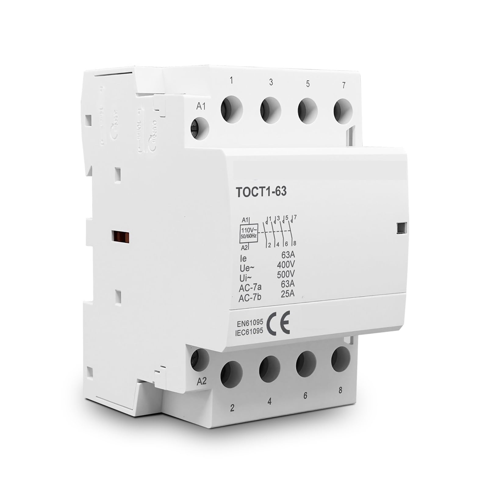 TOCT1 4P 63A 110V Bobine 400V ~ 50/60Hz Contacteur Modulaire AC Domestique(4P 63A 2NO 2NC 110V)