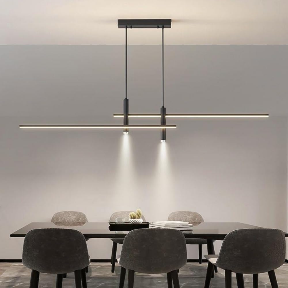 Lampe suspendue LED moderne 90cm noire dimmable avec télécommande et spots de plafond