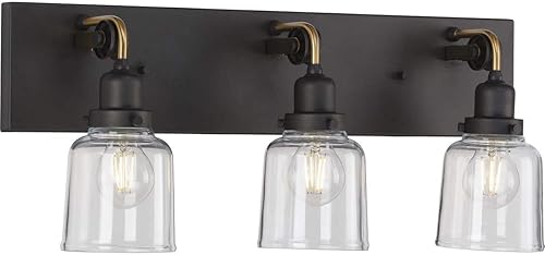 Miniatura 4 de Progress Lighting Rushton Collection - Lámpara de tocador de baño de cristal transparente con 3 luces, color grafito