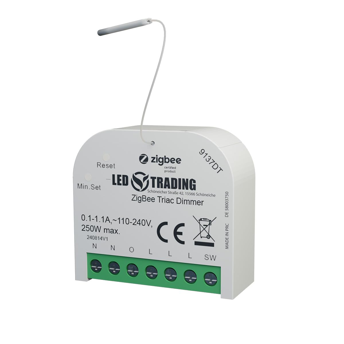 Moduli a incasso, dimmerabili, 1 canale per 230 V max. 200 W LED con pulsante/collegamento interruttore, lampade dimmerabili, trasformatori e luci (doppio dimmer)