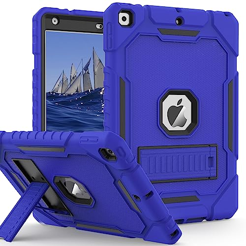 Image of ZoneFoker Case for iPad 9th /8th /7th Generation 2021 /2020 /2019(10.2 inch), Heavy Duty Military Grade Shockproof Rugged Protective 10.2 inch Cover with Built-in Stand for iPad 9 8 7 Gen (Deepblue+Black)