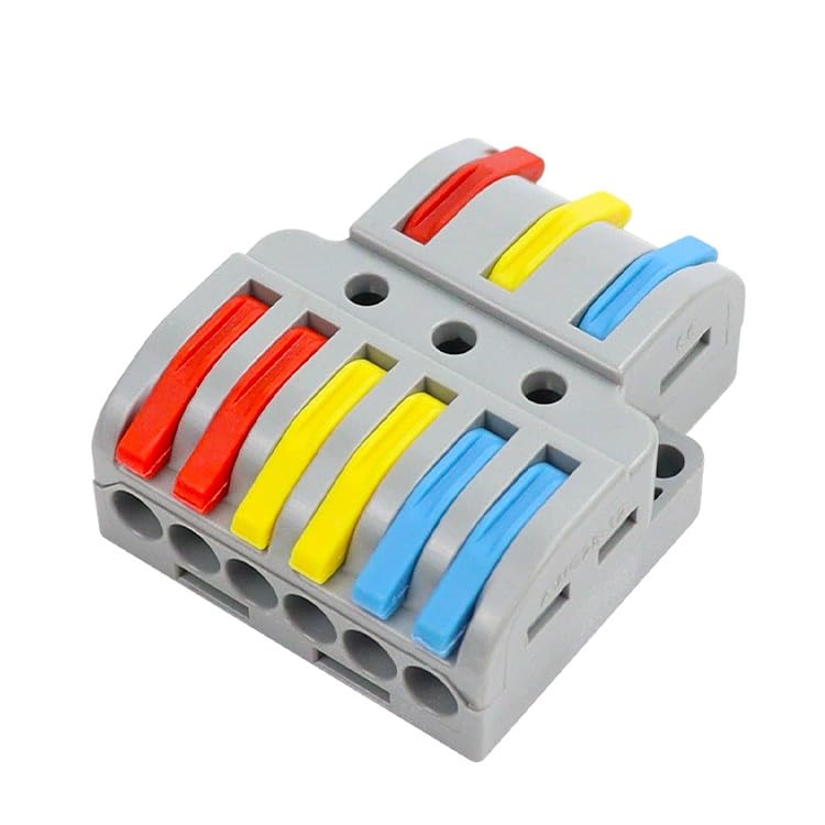 Image of ZIVIK 3 in 6 Out Electrical Wire Connector,50 Pcs Splicing Wire Terminal Block, Three Head 6 Way 250V Nylon Copper Block Terminal Wire Jointer Cable Conductor Clamp, Push-in Connectors