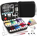 AUERVO Sewing Kit, Mini Sewing Kits 87PCS Thread and Needles Set for Adults, DIY,Home, Travel & Emergency with Compact Small Black Zipper Case