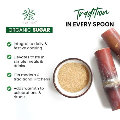 Image of Pure Tree Certified Organic Sugar | 5 Kg / 5000 g | Sulphurless Cheeni, Shakkar | Gluten-Free Chini Processed From Sugarcane