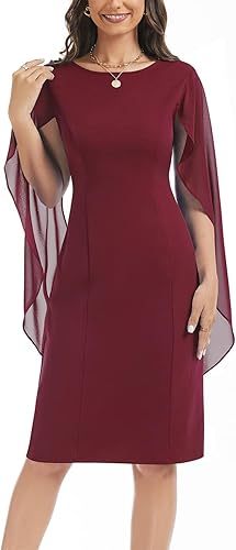 Miniatura 9 de HELYO Vestido corto de gasa con manga de capa para mujer con espalda en V semiformal elegante ajustado para invitadas de boda noche cóctel