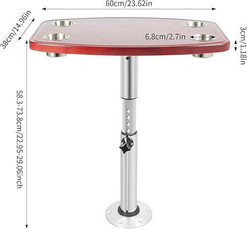 Miniatura 2 de Mesa de barco marino para caravana, mesa extraíble para caravana, mesa de bloqueo de rosca marina, base de pedestal de roble barnizado, 4 portavasos