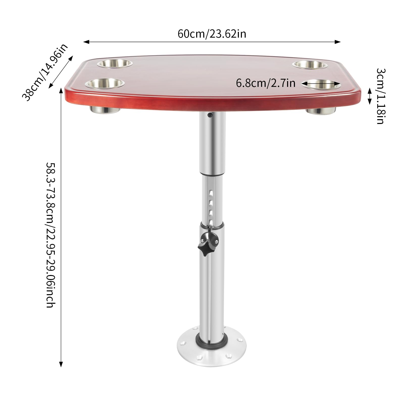 Mesa de barco, mesa con cremallera, altura ajustable, mesa con 4 soportes para bebidas, ideal para uso en caravanas, caravanas, barcos, etc