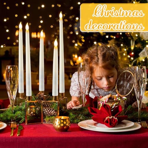 Image of Tuanse 80 Pcs Flameless LED Taper Candles Battery Operated Candles Bulk 12.8 /10.8 /9.7 /8.5'' Flameless Candlestick Flickering Fake for Christmas Church Wedding Party Battery Not Include(Beige)